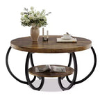 Runder Couchtisch im Industrial-Stil, 30 Inch, 2 Ablagen, verstellbare Füße, Ablage in Holzoptik, Flammendesign, einfacher Aufbau, Wohnzimmer