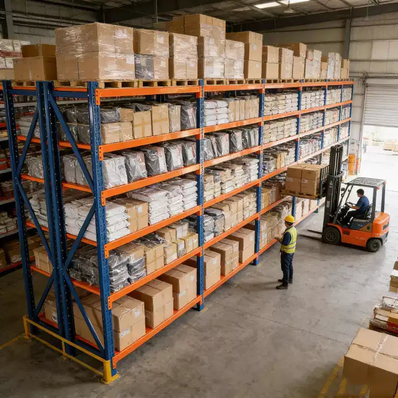 Wytrzymałe regały garażowe VIYET, 4 poziomy, nośność 4400LBS, regulowane metalowe półki, niebiesko-pomarańczowe, do zastosowań przemysłowych, sklepów, narzędzi i siłowni