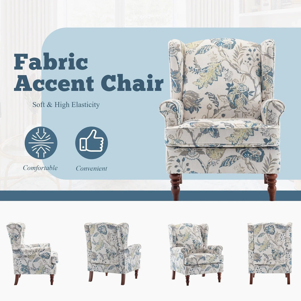 Erommy moderne fauteuil, fauteuil met hoge rugleuning, gestoffeerde eenzitsbank met knopen en houten poten voor de woonkamer