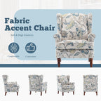 Erommy moderne fauteuil, fauteuil met hoge rugleuning, gestoffeerde eenzitsbank met knopen en houten poten voor de woonkamer
