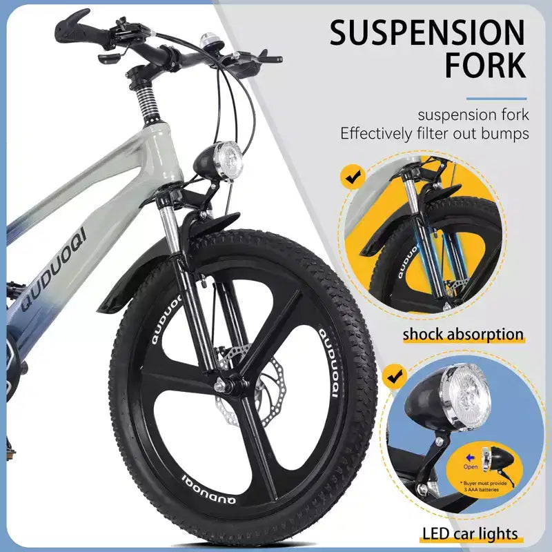 NAYSAYE mountainbike voor kinderen van 20 inch met 7 versnellingen en frame van magnesiumlegering, voor jongens en meisjes van 8-12 jaar, 57.09*21.65*29.92