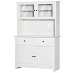 HOMCOM 63.5 Kitchen Buffet with Hutch, Pantry Storage Cabinet with 4 Shelves, Drawers, Framed Glass Doors, Open Microwave Countertop