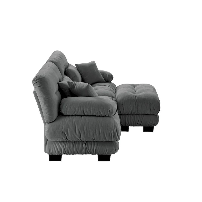L-vormige loveseat, hoekbank van chenille met lendenkussens