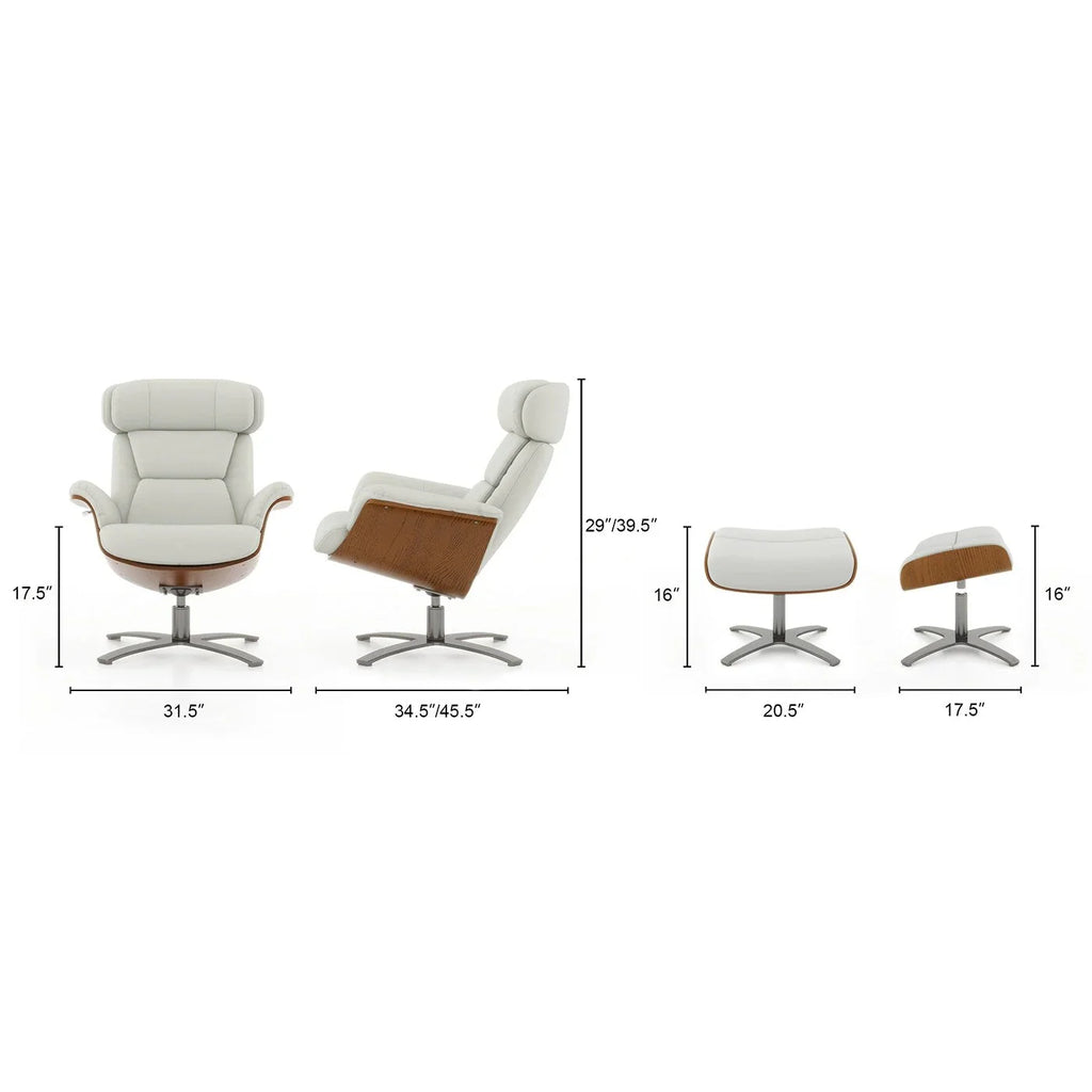Jovan relaxfauteuil van echt leer van 31.5 met voetenbank