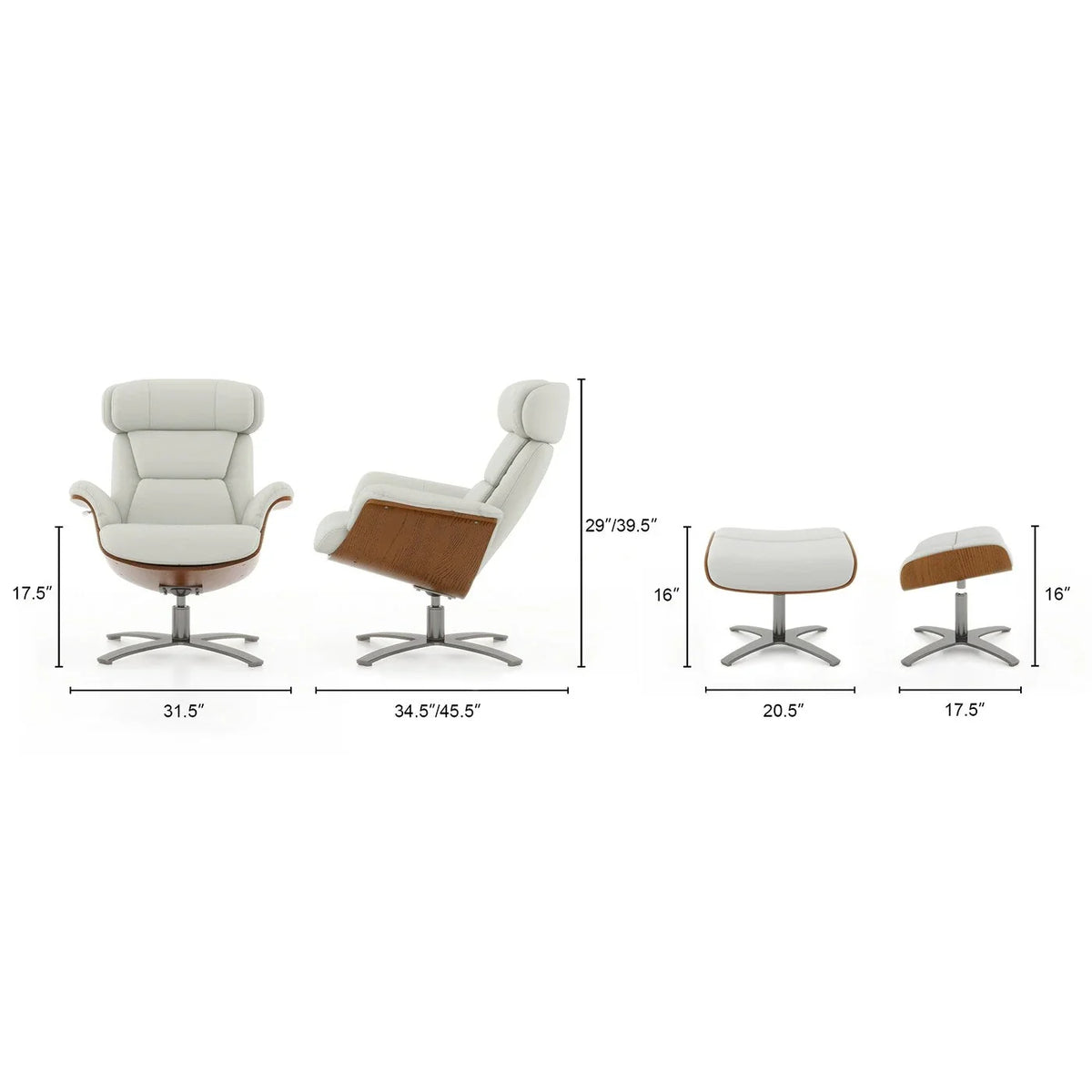 Jovan relaxfauteuil van echt leer van 31.5 met voetenbank