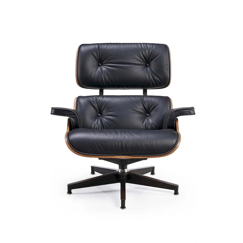 Moderne leren loungestoel met armleuningen, mid-century-stijl