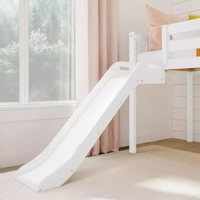 Kinder-Hochbett, niedrig, für Einzelmatratze, mit Rutsche und Treppe, Massivholz, 14 Schutzgittern, Tragkraft 400 lb