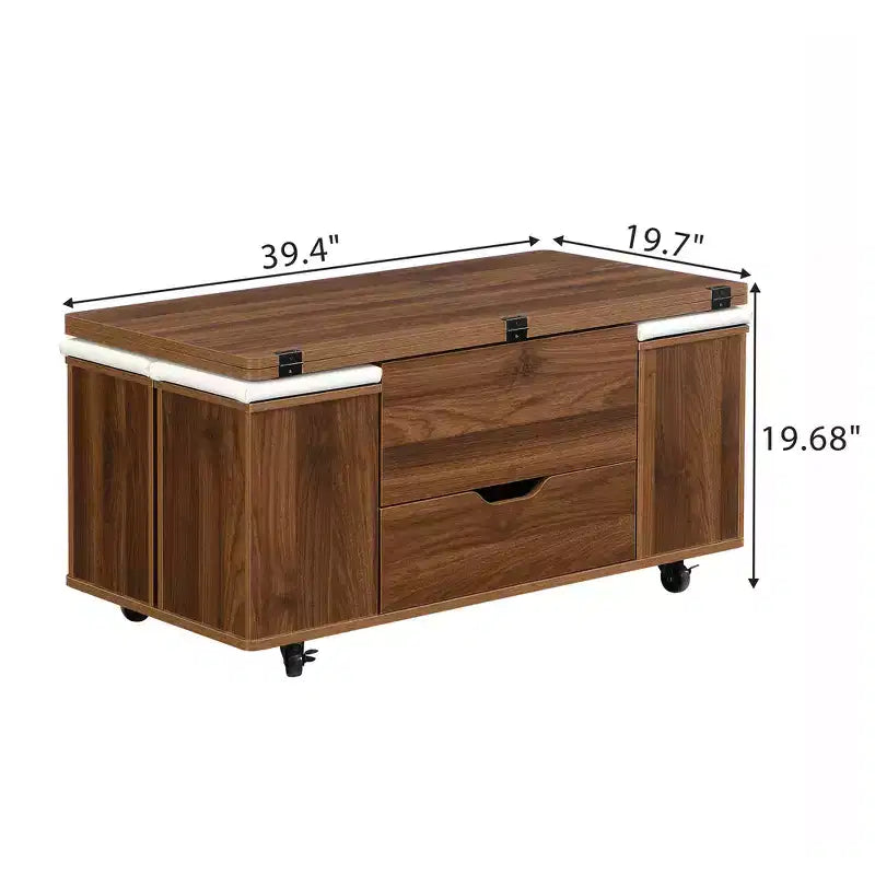 Multifunktionaler moderner Couchtisch mit Hubplatte und verstecktem Stauraum, 4 Hockern und Rollen, perfekt für moderne Wohnräume