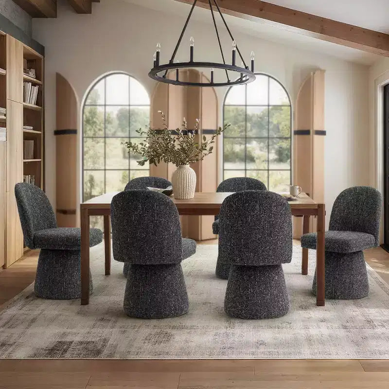 Set van 6 moderne draaibare eetkamerstoelen zonder armleuningen, 360°, met onderstel op voet, elegante accentstoelen voor keuken, eetkamer of kantoor - Panipeachy
