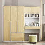 3-in-1 Wardrobe Closet with Vanity Desk, Desk Set, Bedroom Armoire with 2 Drawers 3-Door Storage Desk Wardrobe