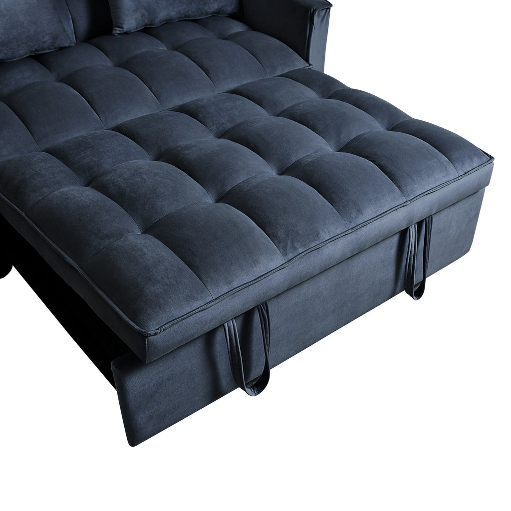 Modernes Ausziehsofa mit Schlaffunktion, 3-in-1-Schlafsofa mit verstellbarer Rückenlehne, Samt-Zweisitzer, Kissen und Seitentaschen