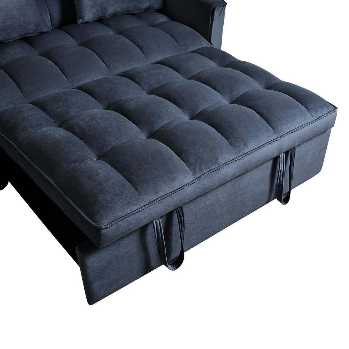 Modernes Ausziehsofa mit Schlaffunktion, 3-in-1-Schlafsofa mit verstellbarer Rückenlehne, Samt-Zweisitzer, Kissen und Seitentaschen