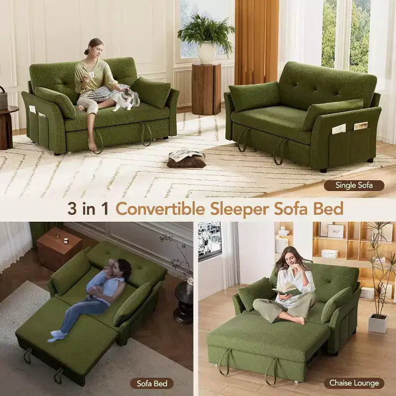 Dyonery 3-in-1-Schlafsofa, ausziehbares Schlafsofa mit Seitentasche und verstellbarer Rückenlehne, werkzeugloser Aufbau, klappbares Zweisitzersofa