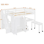 Hochbett in voller Größe mit Treppe, Bücherregal, Schreibtisch und Kleiderschrank - platzsparendes Multifunktionsmöbel für Kinder und Teenager-weiß