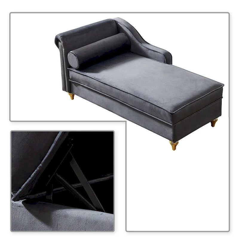 Elegante Franse chaise longue met fluwelen bekleding, opbergruimte en een kussen