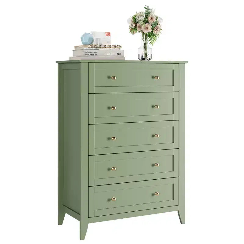 Kommode mit 5 Schubladen, 42.5 Zoll hoch, für das Schlafzimmer, Holzschrank mit 11.9 Zoll tiefen Schubladen und goldenen Metallgriffen, ideal für Eingangsbereich oder Flur