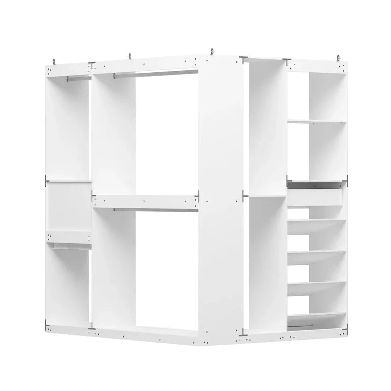 Armoire d’angle avec 2 tringles à vêtements, porte-pantalons et rangement à chaussures