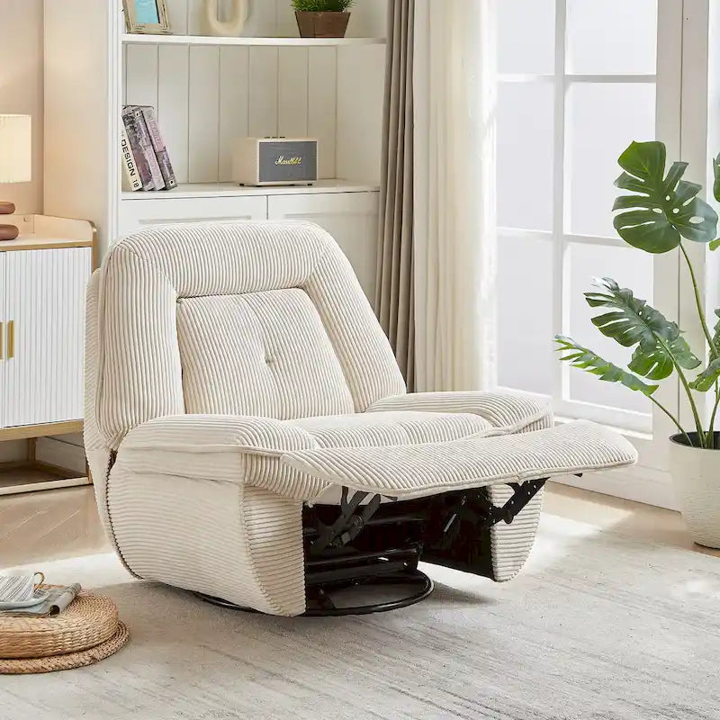 Draaibare relaxfauteuil van ribfluweel met voetensteun voor de woonkamer
