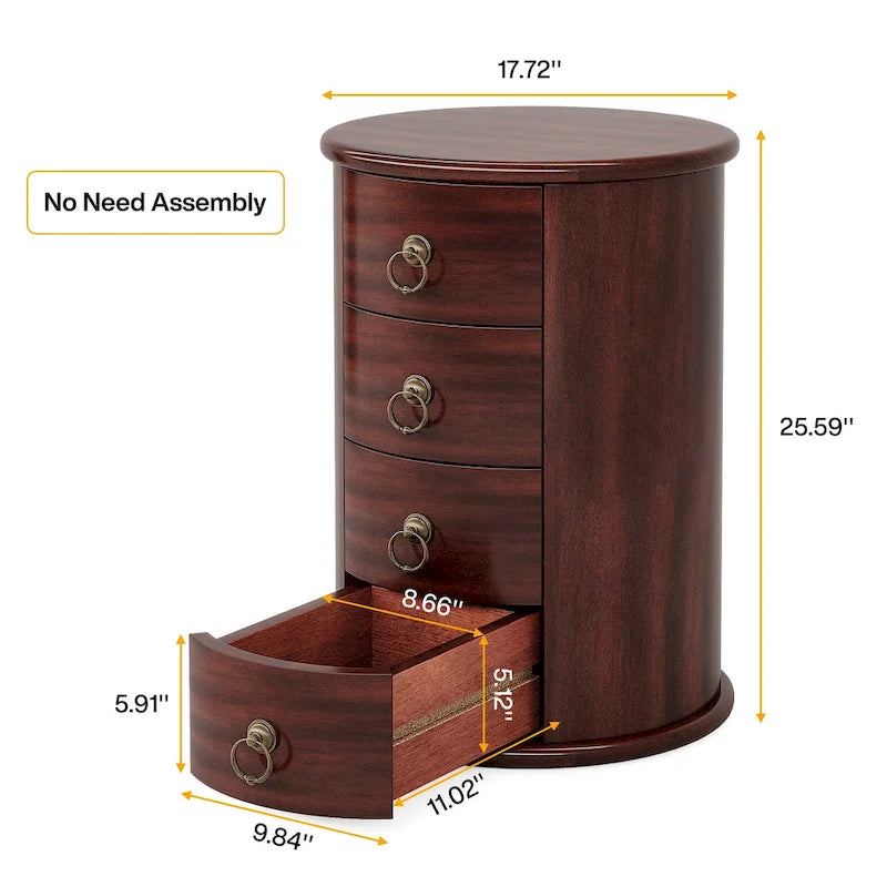 No Assembly Solid Wood End Table, Vintage Round Side Drawers Table