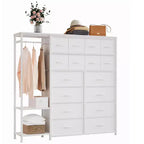 Kommode mit 16 Schubladen, Kleiderstange und Regalen, Stoff-Aufbewahrungsorganizer für Schlafzimmer, Kleiderschrank oder Eingangsbereich