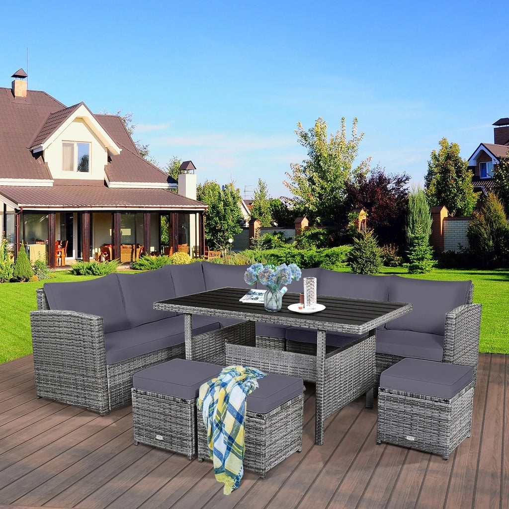 Costway 7-delige diningset van rotan voor het terras, modulaire bank, sofa en voetenbank - bekijk de details