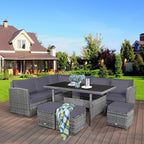 Costway 7-delige diningset van rotan voor het terras, modulaire bank, sofa en voetenbank - bekijk de details