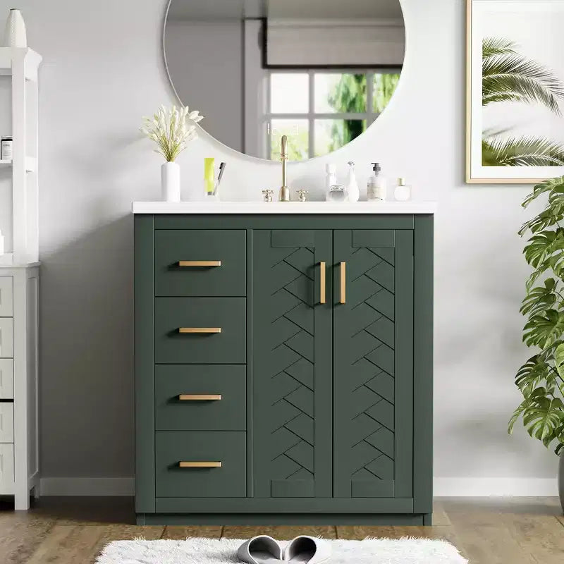 30 Badezimmer-Waschtischunterschrank mit einem Waschbecken, Schrank und 3 Schubladen ??Schwarz / Blau / Grün / Indigo / Weiß