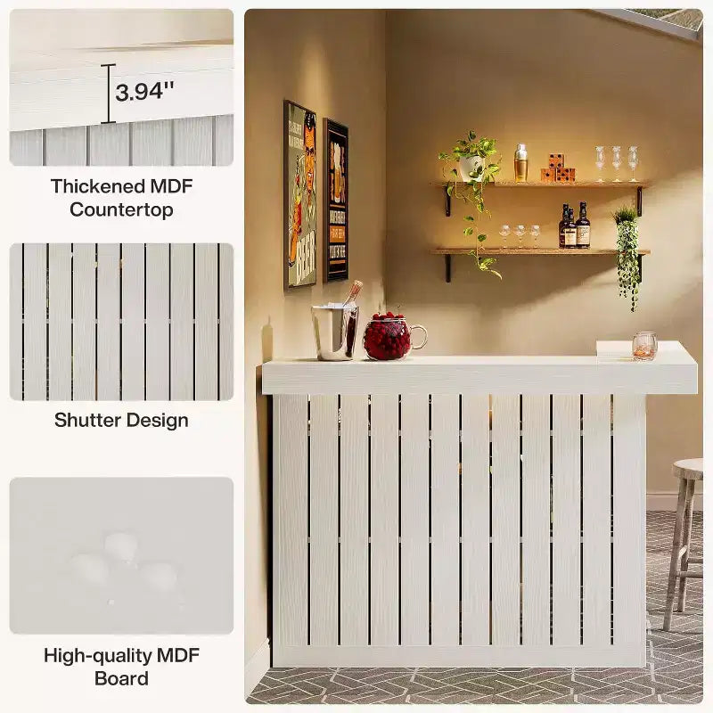 Lantine L-vormige thuisbar, hoekbartafel met 4 niveaus, opbergplanken en wijnglashouder voor thuisbar