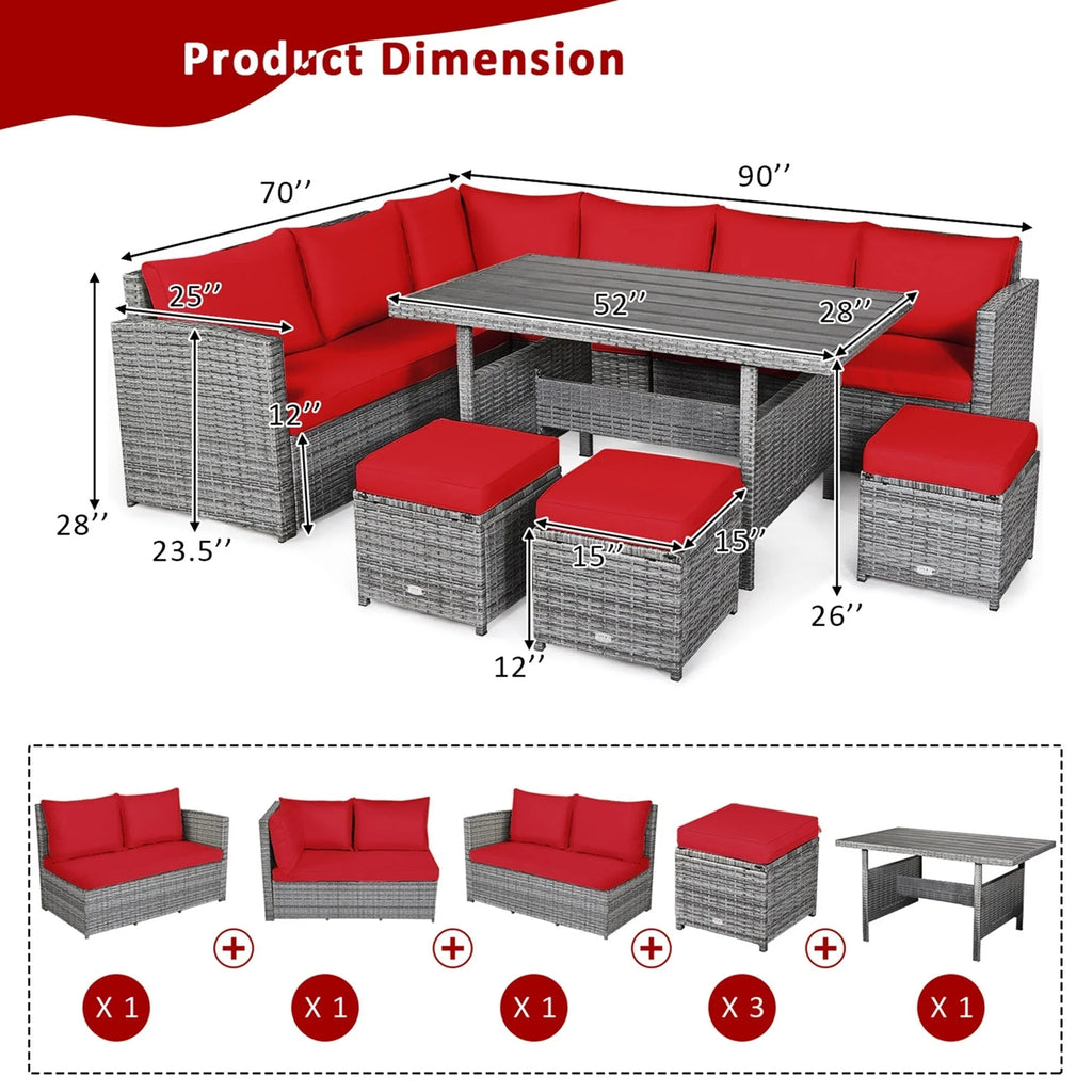 Costway 7-delige diningset van rotan voor het terras, modulaire bank, sofa en voetenbank - bekijk de details
