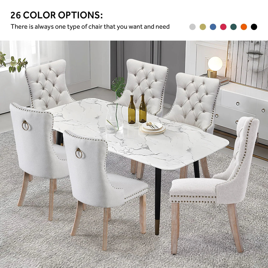 Upholstered Tufted Velvet Dining Chair with Solid Wood Legs Set of 6