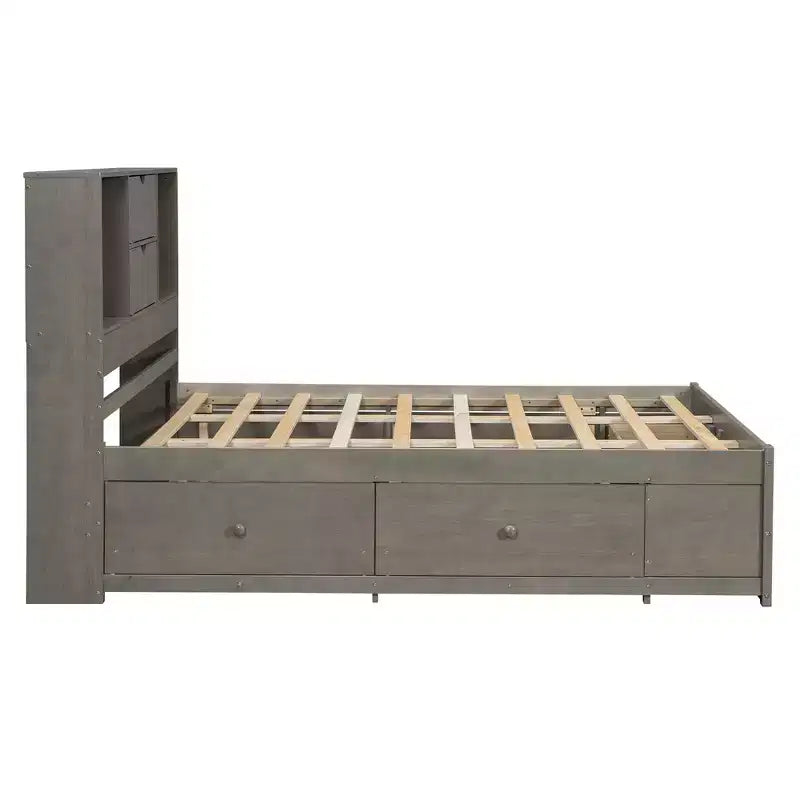 Queen-Size-Platformbett mit Ablage und 8 Schubladen, einfacher Aufbau