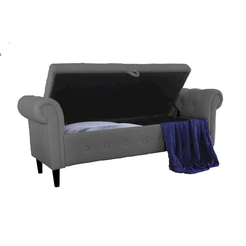 Aufbewahrungsbank fürs Schlafzimmer am Fußende des Bettes, Samt-Ottomane mit gerollten Armlehnen, langes Sofa