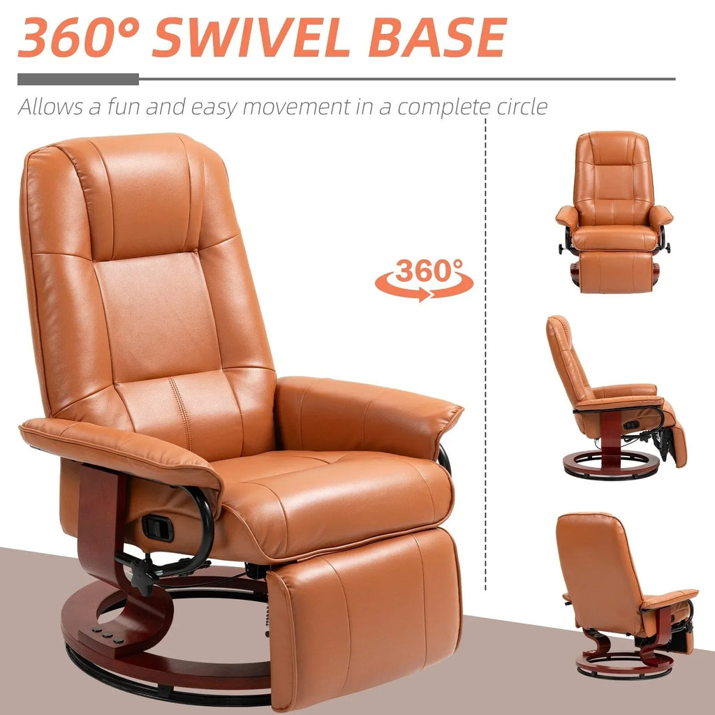 HomCom verstelbare handmatige relaxfauteuil van imitatieleer met draaivoet en comfortabele, ontspannende voetensteun