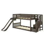 Niedriges Etagenbett, 90 x 190 cm, mit Treppe, Rutsche und Feuerwehrauto-Vorhang
