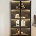 Vitrine d'angle moderne en métal et bois gris avec porte vitrée
