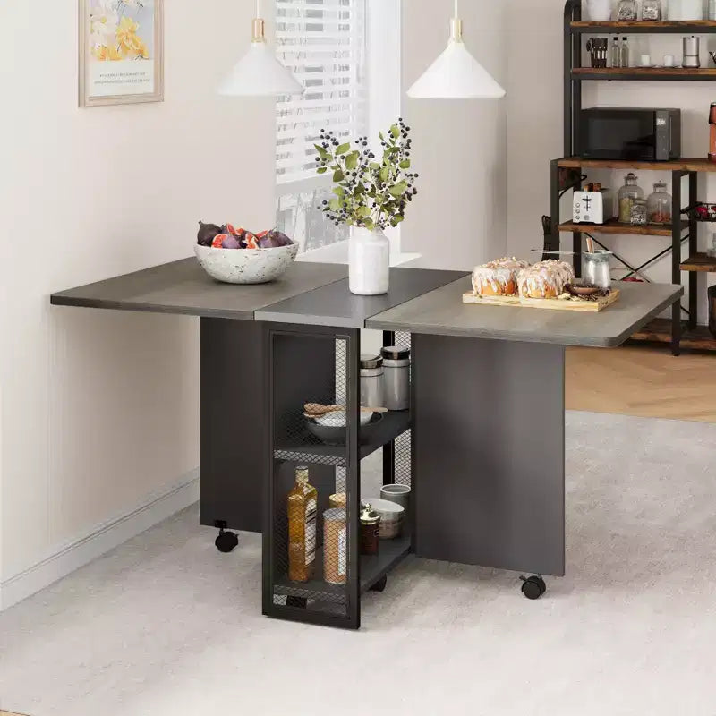 Table de salle à manger pliante pour cuisine, gain de place, extensible à abattants avec 6 roulettes, pour petit espace