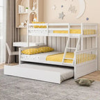 Lit superposé Gymax, couchage haut 1 place et couchage bas 2 places, avec lit gigogne 1 place et plateforme convertible
