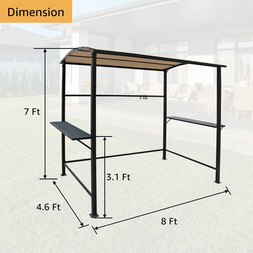 Abri de barbecue extérieur avec auvent, structure en acier, 5 ft. x 8 ft.