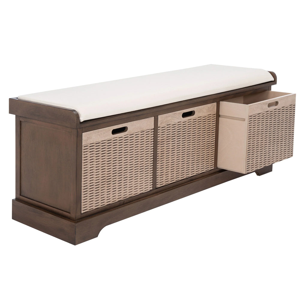 Banc de rangement SAFAVIEH Fiorello avec coussin et 3 tiroirs - 47.3 W x 15 L x 19 H - 47Wx15Dx19H