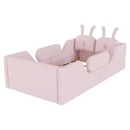 Lit plateforme simple Whisen, cadre de lit rembourré pour enfant au ras du sol avec coussin lapin et barrières latérales amovibles