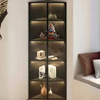 Vitrine d'angle moderne en métal et bois gris avec porte vitrée