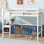 Okak Minimalism Loft Bed with Ladder, Rubber Wood Twin Loft Bed with Safety Guardrail and Build-In Desk, Bed Frames for Kids, Teenagers
