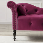 Moderne Chaiselongue, 60.6, mit Samtbezug, Knopfheftung, Beinen aus Massivholz und Ziernägeln
