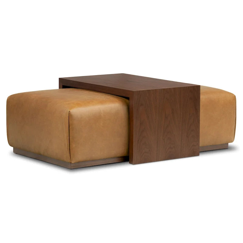 Poly & Bark Jarmo-voetenbank met verstelbare tafel van walnoothout - Italiaans volnerfleer