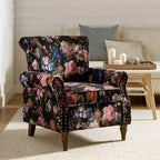Araceli traditionele houten fauteuil met bloemenstof, hoge rugleuning met vleugels en siernagels| ART OF LIVING DESIGNS