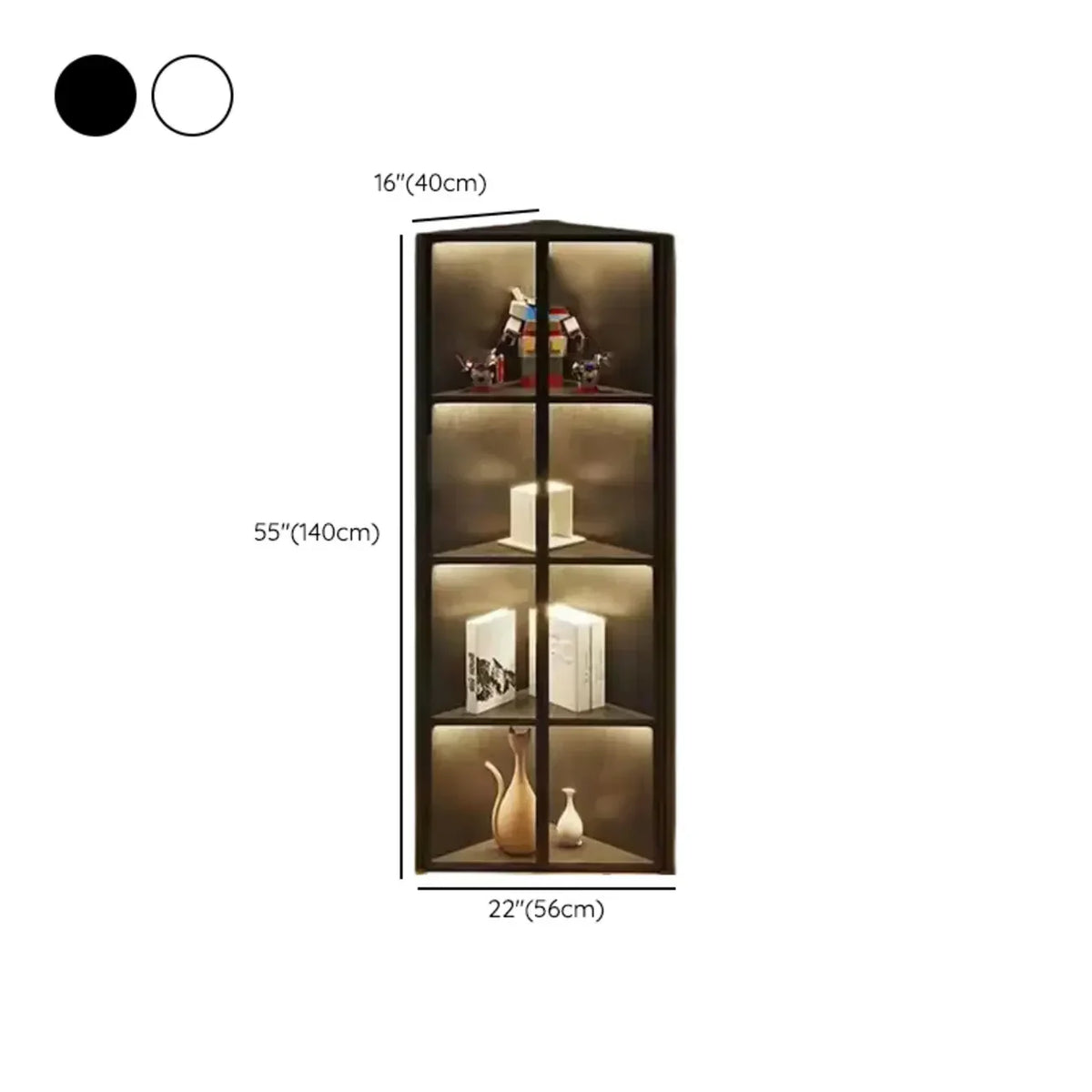 Vitrine d'angle moderne en métal et bois gris avec porte vitrée