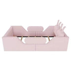 Lit plateforme simple Whisen, cadre de lit rembourré pour enfant au ras du sol avec coussin lapin et barrières latérales amovibles