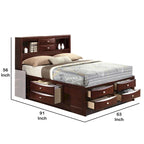 Bed met paneelontwerp, queensize, met boekenkast en lades, bruin