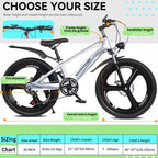NAYSAYE mountainbike voor kinderen van 20 inch met 7 versnellingen en frame van magnesiumlegering, voor jongens en meisjes van 8-12 jaar, 57.09*21.65*29.92
