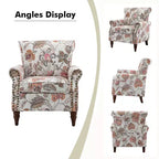 Araceli traditionele houten fauteuil met bloemenstof, hoge rugleuning met vleugels en siernagels| ART OF LIVING DESIGNS
